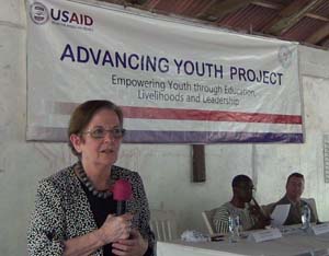 USAID’s Mission Director Patricia Rader speaking at the four-day youth summit.