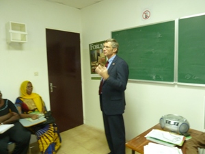 The Deputy Chief of Mission Richard Bell during his thanksgiving presentation in one of ELP' classes.