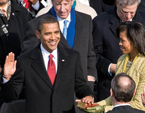 2008年の１期目の就任式でのオバマ大統領