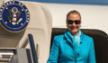 Secretary Clinton steps off her plane at Perth International Airport