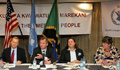 U.S. Ambassador to the United Nations Food and Agriculture Agencies in Rome David J. Lane (second from left) elaborating a point during a press conference held in Dar es Salaam on January 12, 2013.