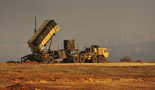 <p>A Patriot missile battery sits on an overlook at a Turkish army base in Gaziantep, Turkey, Feb. 4, 2013. U.S. Deputy Secretary of Defense Ashton B. Carter was visiting the area to view Patriot missile batteries installed with assistance from U.S. Service members. U.S. and NATO Patriot missile batteries and personnel deployed to Turkey in support of NATO?s commitment to defending Turkey?s security during a period of regional instability. (DoD photo by Glenn Fawcett/Released)</p>