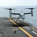<p>A U.S. Navy landing signalman directs a Marine Corps MV-22 Osprey aircraft assigned to Marine Medium Tiltrotor Squadron (VMM) 166 aboard the amphibious assault ship USS Boxer (LHD 4) off the coast of California Feb. 7, 2013, during exercise Iron Fist 2013. Iron Fist is a three-week bilateral training event held annually between the U.S. Marine Corps and the Japan Ground Self-Defense Force designed to increase interoperability between the two services while aiding the Japanese in their continued development of amphibious capabilities. (U.S. Navy photo by Mass Communication Specialist Seaman Veronica Mammina/Released)</p>