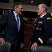 <p>Secretary of Defense Leon E. Panetta, left, and Chairman of the Joint Chiefs of Staff U.S. Army Gen. Martin E. Dempsey talk before testifying at a Feb. 7, 2013, hearing of the Senate Armed Services Committee on the Department of Defense's response to the attack on U.S. facilities in Benghazi, Libya, and the findings of its internal review following the attack. (DoD photo by Mass Communication Specialist 1st Class Chad J. McNeeley, U.S. Navy/Released)</p>