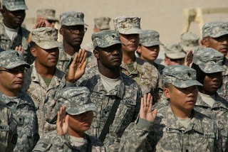 A group of soldiers takes the Oath of Allegiance