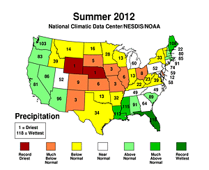 Summer 2012 Statewide Precipitation Rank Map