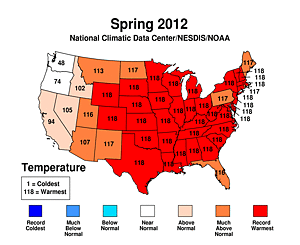 Spring 2012 Statewide Temperature Rank Map