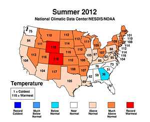 Summer 2012 Statewide Temperature Rank Map