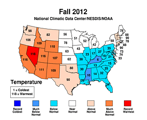 Fall 2012 Statewide Temperature Rank Map