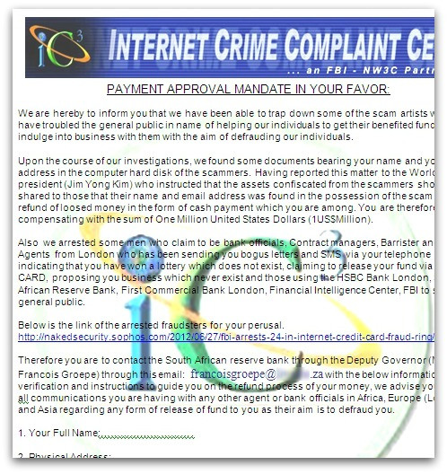 Fake IC3 scam email