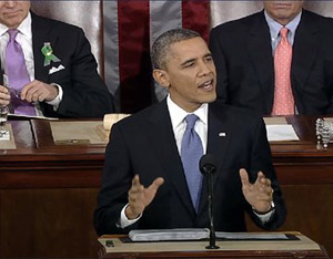 Imagen del Presidente Obama durante el Discurso de Estado de la Unión, 2013 ante el Congreso.