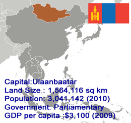 Map of Central Asia highlighting the country of Mongolia with Mongolia Map