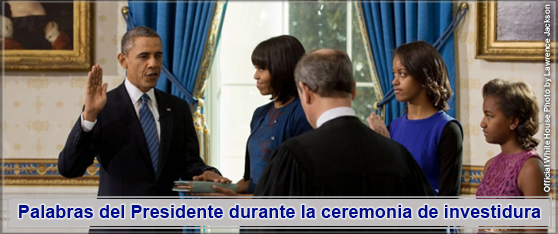 El presidente Barack Obama, durante la ceremonia oficial de toma de posesión, en el Salón Azul de la Casa Blanca, el domingo, 20 de enero 2013.