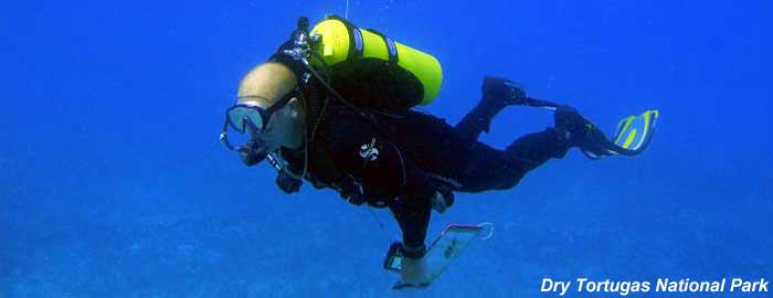 Marine biologist Bob Waara performing underwater sampling at Dry Tortugas National Park
