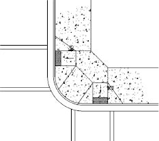 CAD drawing of paired perpendicular curb ramps in wide sidewalk at 10-foot radius corner; APS locations indicated.