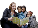 A girl reading to a group of three children image.
