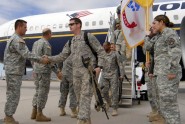 Florida Army National Guard leaders greet Soldiers from the 146th Signal Battalion as they arrive at Ft. Bliss, Texas, Sept. 24, 2009. More the 400 Soldiers from the unit returned from a year-long deployment in Iraq to Ft. Bliss, where they will complete a week of demobilization activities before returning to Florida. Photo by Tech. Sgt. Thomas Kielbasa