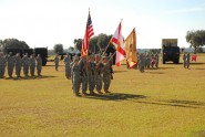 Soldiers from the 927th Combat Sustainment Support Battalion present salute the National Colors during a change of command ceremony at Camp Blanding Joint Training Center, Jan. 8, 2012.