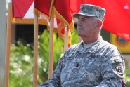 Outgoing Command Sgt. Maj. John Hafford during the 164th Air Defense Artillery Brigade Change of Responsibility Ceremony in Orlando on Sunday.  Courtesy photo