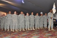 Soldiers from the Florida Army National Guard's 856th Quartermaster Support Company stand in formation during a deployment ceremony at the Seminole Casino Event Pavilion in Immokalee, Fla., July 30, 2012. Forty Soldiers from the unit were preparing for a year-long deployment to Afghanistan in support of Operation Enduring Freedom. Photo by Master Sgt. Thomas Kielbasa