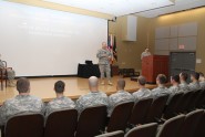 Sgt. 1st Class David Harrison, course manager, speaks to National Guardsmen from Florida and Mississippi who graduated from the three week 14GY20 air defense transition course at the Florida Regional Training Insitute, Dec. 19, 2012. Photo by Sgt. 1st Class Blair Heusdens