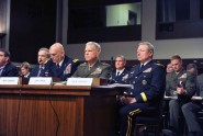 Army Gen. Frank Grass, the chief of the National Guard Bureau, right, testifies to the Senate Armed Services Committee on the impact on the Defense Department of sequestration and a yearlong continuing resolution at the Dirksen Senate Office Building in Washington, D.C., on Feb. 12, 2013. (Army National Guard photo by Sgt. 1st Class Jim Greenhill)