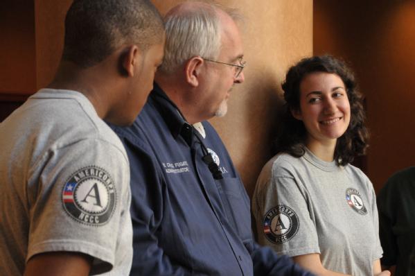 Washington, D.C., March 13, 2012 -- FEMA Administrator Craig Fugate speaks with AmeriCorps volunteers following the announcement of FEMA Corps, a new partnership between the Corporation for National and Community Service and FEMA. The partnership is designed to strengthen the nation’s ability to respond to and recover from disasters while expanding career opportunities for young people.