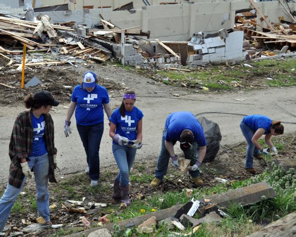 West Liberty, Ky., March 19, 2012 -- Over 100 volunteers from Morehead State University, are spending their spring break clearing debris and locating personal items in the damaged neighborhoods of West Liberty. FEMA works with volunteer organizations to coordinate getting aid to where is is most needed.