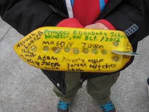 Students at Princess Elizabeth School in Windsor, Ontario, signed the boat before sending it back on its journey through the Great Lakes. (Credit: Vinka Gervais)