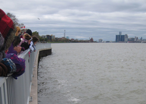 Boat 7 begins its trip down the Detroit River from a riverside walk in Windsor, Ontario. (Credit: Vinka Gervais)