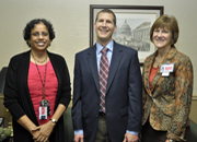 Photo of Chief of Staff Sheila Chellappa, MD, Associate Director Jonathan Eckman and Associate Director for Patient Care Services Nancy Schmid