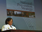 Surgeon General Regina Benjamin speaks at an event of the National Prevention Strategy