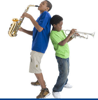 Boys playing musical instruments