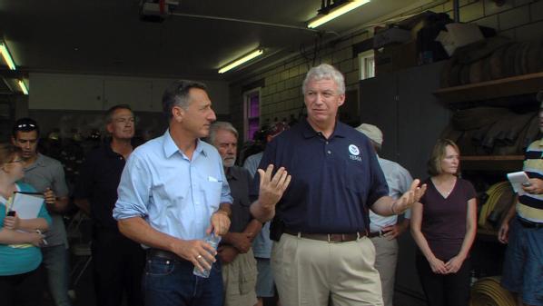 Vermont Governor Peter Shumlin and FEMA Deputy Administrator Richard Serino meet with residents