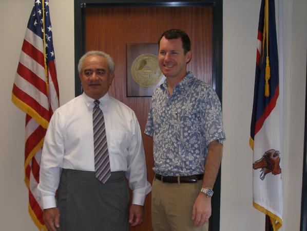 Deputy Administrator Manning and American Samoa Governor Tulafono after meeting to discuss the ongoing recovery efforts on the island.