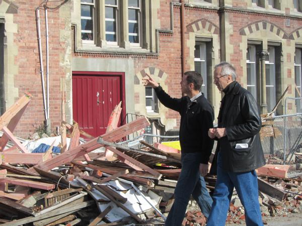 Tim Manning, left, Deputy Administrator for Protection and National Preparedness at the Federal Emergency Management Agency, inspecting earthquake damage in Christchurch.