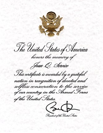 Sample Presidential Memorial Certificate