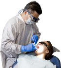 Dentist cleaning a patient's teeth image.