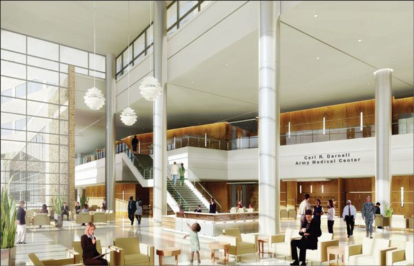 Artist’s drawing of lobby of new Carl R. Darnall Army Medical Center.
