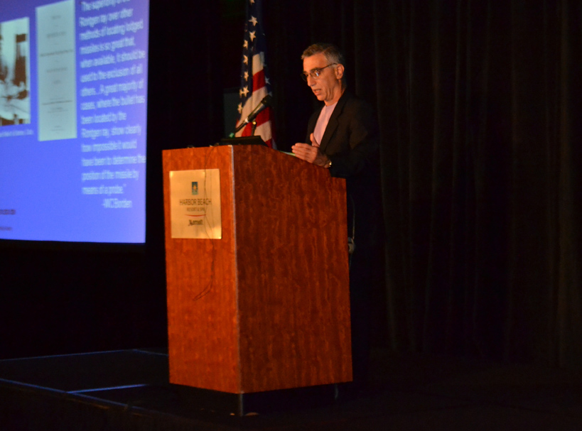 Dr. Thomas Scalea, physician-in-chief of the University of Maryland Shock Trauma Center, Baltimore, Md., presents his thoughts on military-civilian partnerships in trauma care at the 2012 Military Health System Research Symposium in Fort Lauderdale, Fla. Aug. 13.