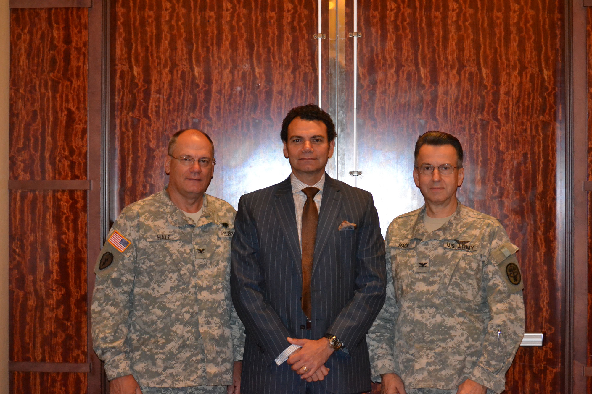 Col. Robert Hale, U.S. Army Institute of Surgical Research; Dr. Eduardo Rodriquez, University of Maryland; and Col. Dallas Hack, director of the USAMRMC Combat Casualty Care Research Program.