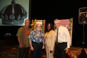 (pictured from L to R) Mike McCartney, President and CEO, Hawaii Tourism Authority (the state's tourism agency), Hawaii Governor Neil Abercrombie, Assistant Secretary Nicole Lamb-Hale, and Bruce Coppa, Chief of Staff, Governor's Office. (Photo Hawaii Tourism Authority)