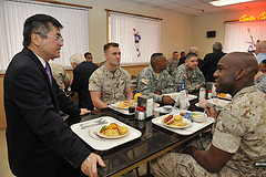 Secretary Locke having lunch with U.S troops and their families at Yongsan Garrison