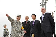Secretary Locke, Congressman Crowley and Congressman Reichert overlooking North Korea