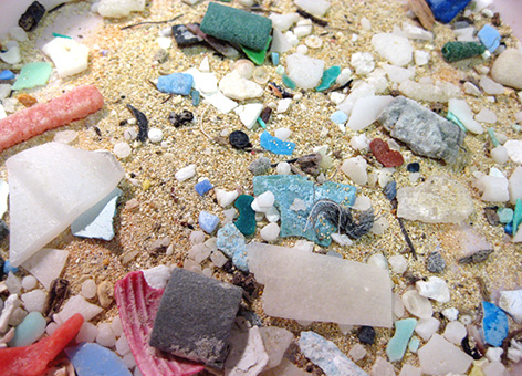 Microplastics in sand.