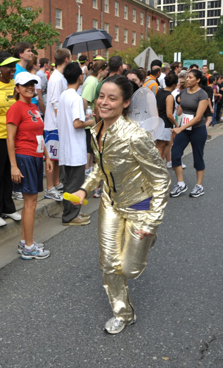 Dr. Kenna Shaw, deputy director of The Cancer Genome Atlas Program Office, NCI, dressed in gold to amuse and inspire her teammates.