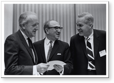 [Dr. Robert Q. Marston, Wilbur Cohen, and Dr. Hudson at a Regional Medical Programs meeting]. [ca. 1968-1973].