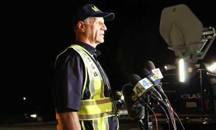 Investigator in Charge Robert Accetta briefs the media about the status of the investigation into the cause of the Feb. 3 fatal bus crash near San Bernardino, California.