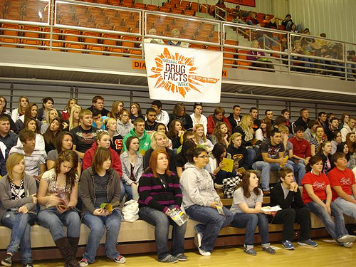 Teens in Sallisaw County Oklahoma listen to experts on drugs during National Drug Facts Week in an event planned by the Sallisaw Youth Coalition and the Community Anti-Drug Coalitions of America.