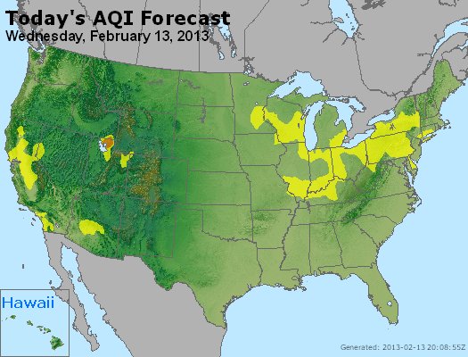 AQI Forecast - http://www.epa.gov/airnow/today/forecast_aqi_20130213_usa.jpg